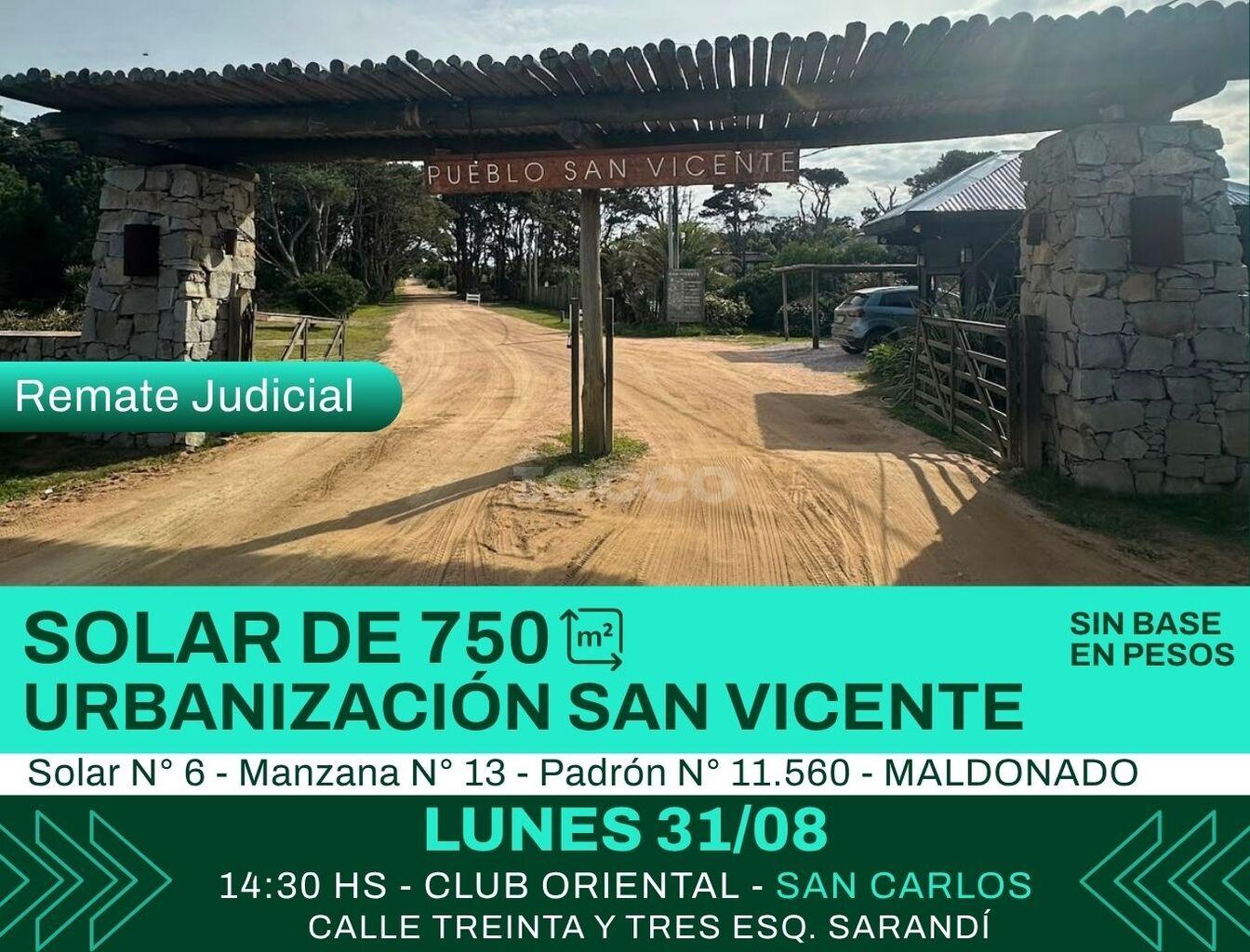 Ref: 1017, Remate solar de 750 m2 en urbanización San Vicente, Maldonado