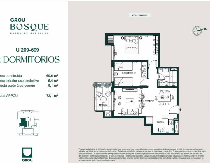 Apartamento 2 dormitorios en Barra de Carrasco, a estrenar Junio 2026, Grou Bosque