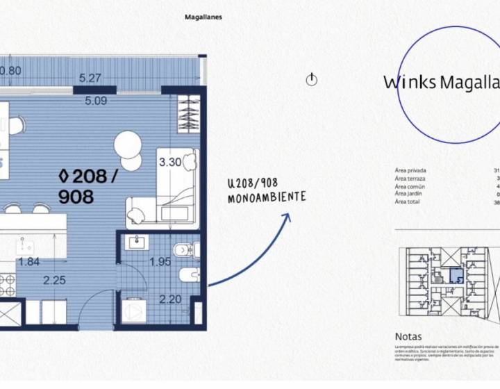 Monoambiente a estrenar en Winks Magallanes (unidad 208)
