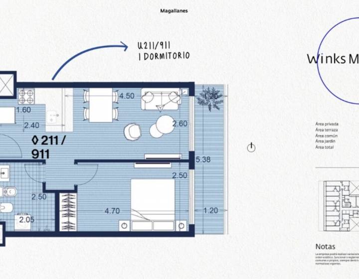 Un dormitorio a estrenar en Winks Magallanes (unidad 211)
