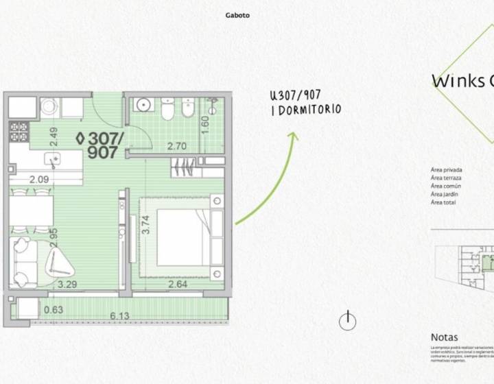 Un dormitorio a estrenar junio 2026, Winks Gaboto (unidad 407)