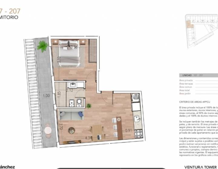 Apartamento 1 dormitorio Ventura Tower Carrasco etapa II (Julio 2026)