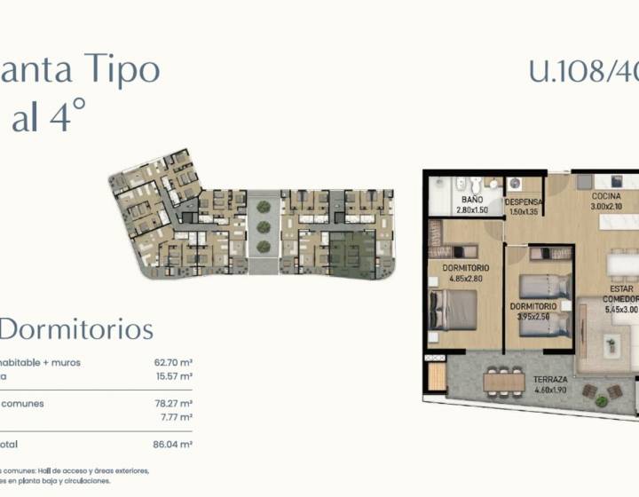 Apartamento dos dormitorios sobre Rambla Costanera