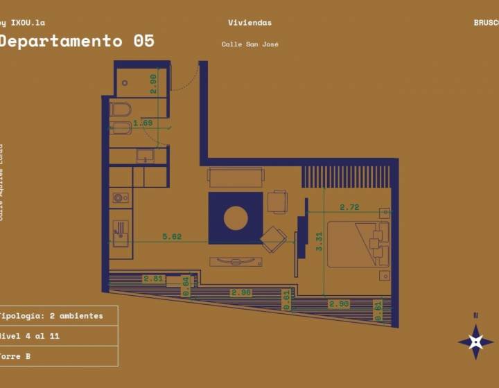 VENTA Apartamento un dormitorio vistas amplias Brusco