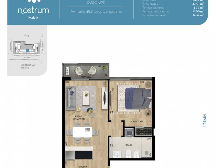 Venta 1 dormitorio en Malvin