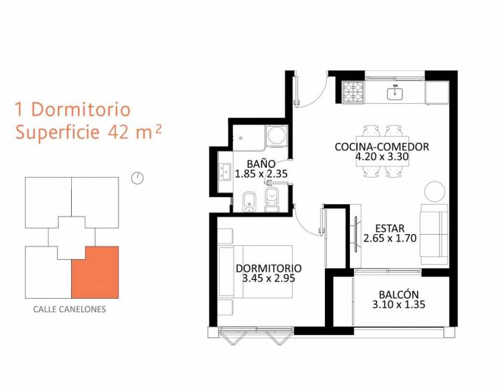 Apartamento de 1 dormitorio a estrenar en Palermo