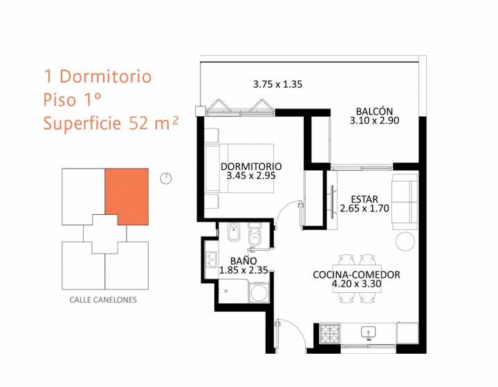Apartamento de 1 dormitorio a estrenar en Palermo