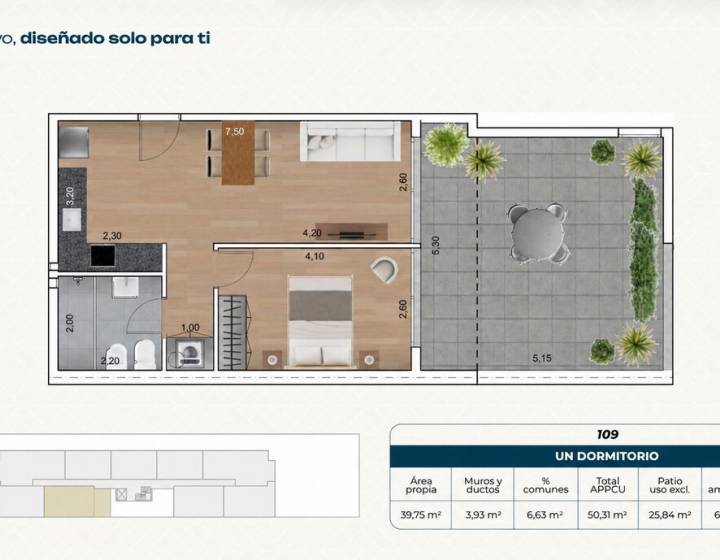 Apartamento de 1 dormitorio con patio y garaje en Punta Gorda