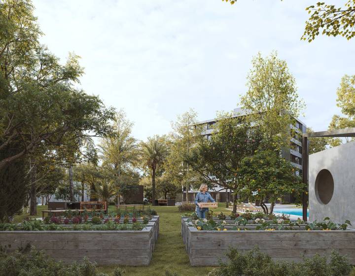 Monoambiente con vista al jard&iacute;n