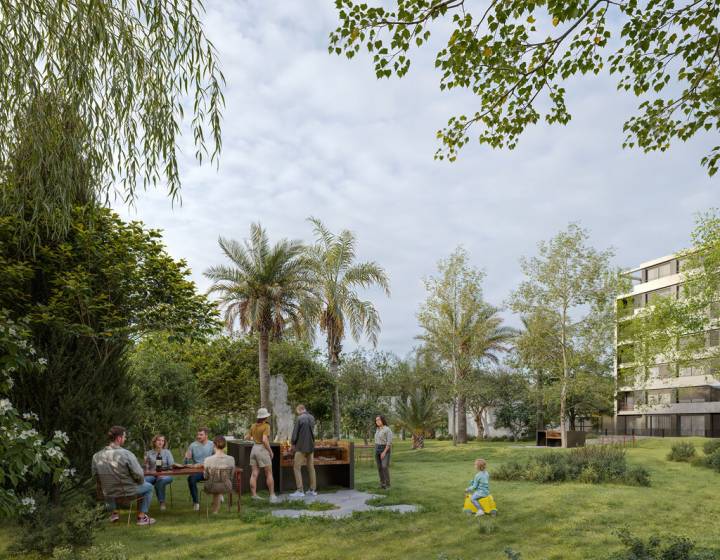 Monoambiente con vista al jard&iacute;n