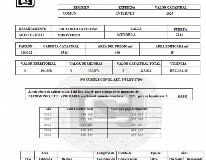 Venta de derechos hereditarios sobre terreno de 400 m&sup2; con cuatro viviendas en Uni&oacute;n