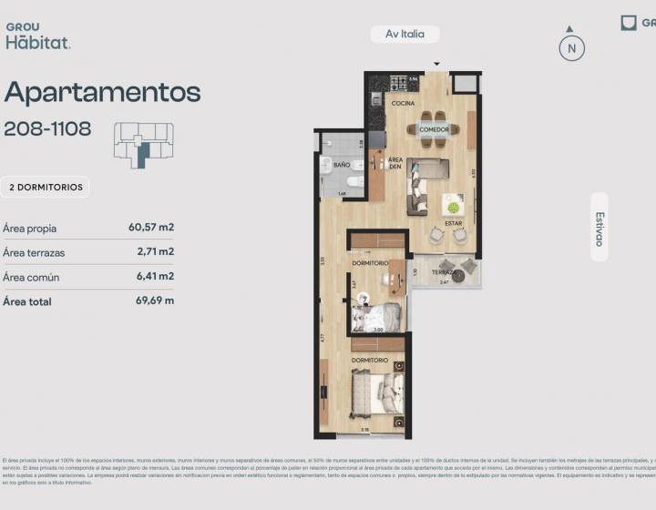 Apartamento dos dormitorios a estrenar Parque Batlle