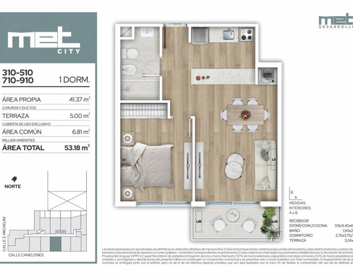 Apartamento de 1 dormitorio